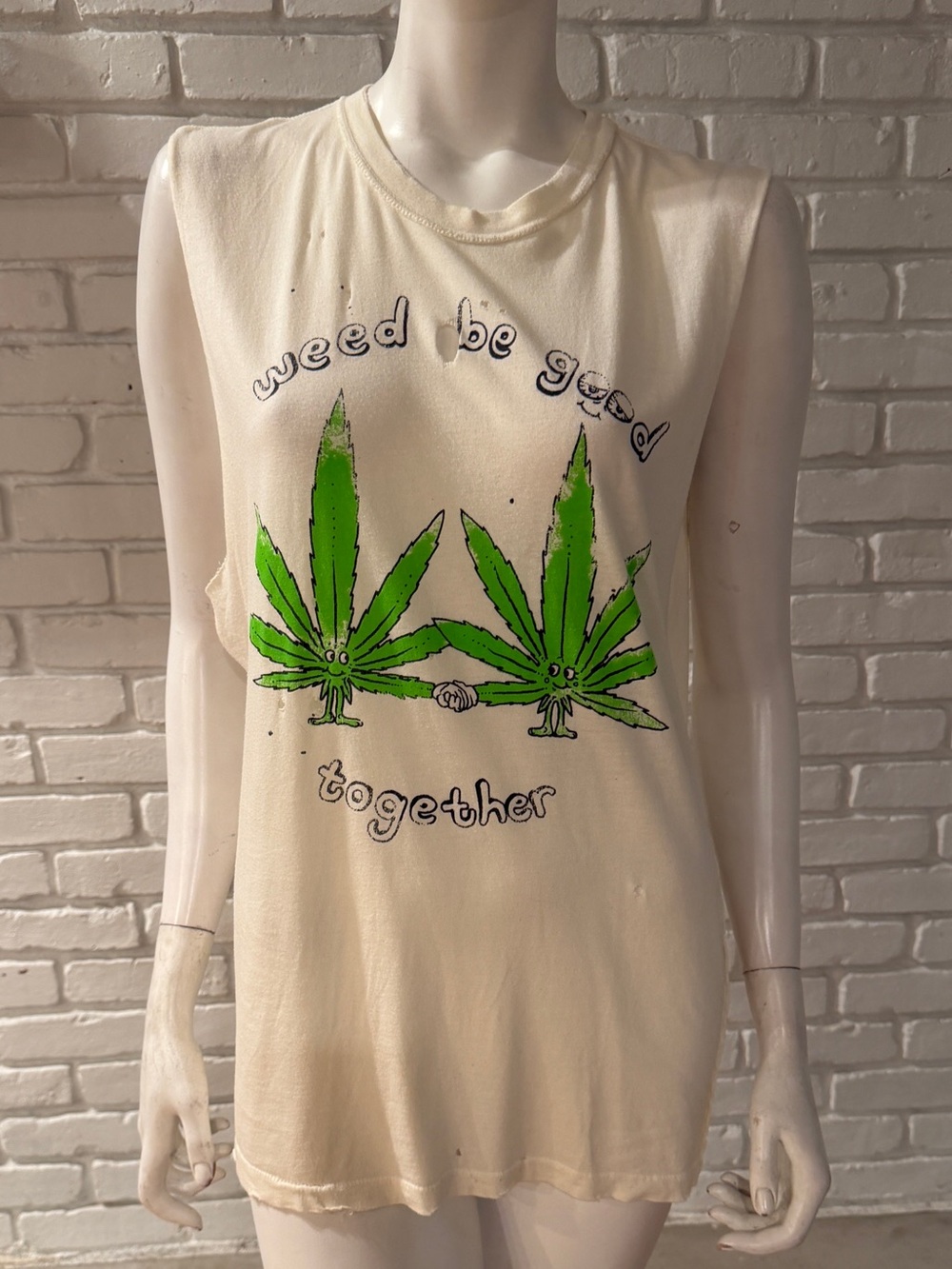 UNIF “Weed Be Good Together” Graphic Tank Top Cream Size S Festival Y2K NWOT - Picture 2 of 12